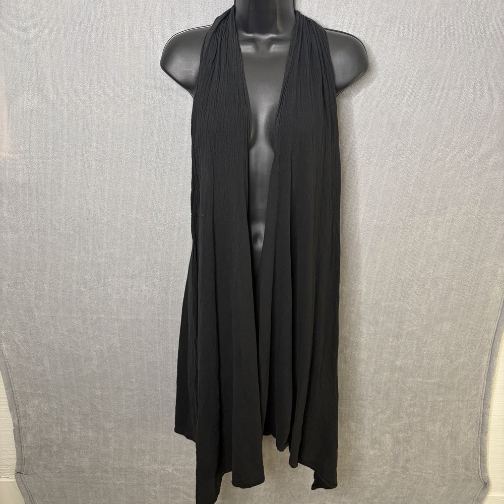 Oh My Gauze Women's Sleeveless Cardigan Black Basic Staple Beach Boho Lagenlook